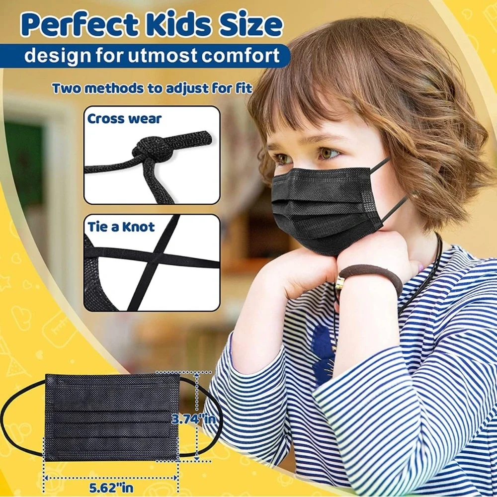 FREE New - 50 pack Individually Wrapped Kids Black Disposable Face Masks